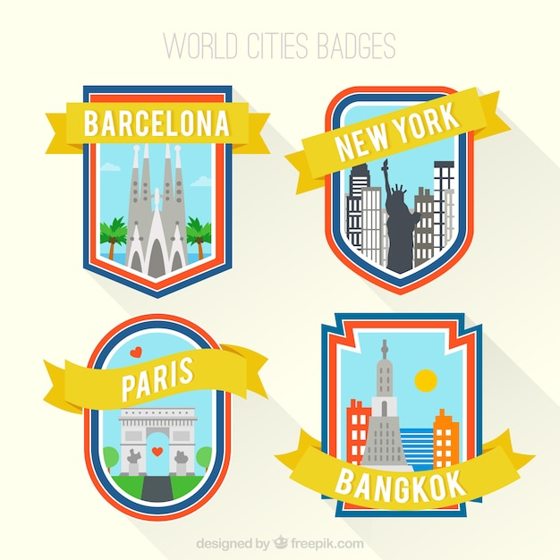 Bezpłatny wektor miast świata odznaki