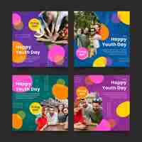 Bezpłatny wektor międzynarodowa kolekcja postów z okazji dnia młodzieży ze zdjęciem