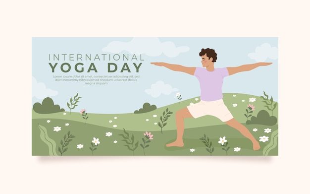 Międzynarodowy dzień jogi ręcznie rysowane płaski transparent jogi