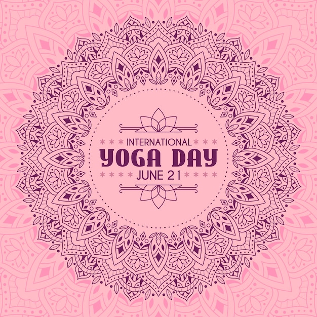Bezpłatny wektor międzynarodowy dzień jogi z różowym spokojnym wzorem
