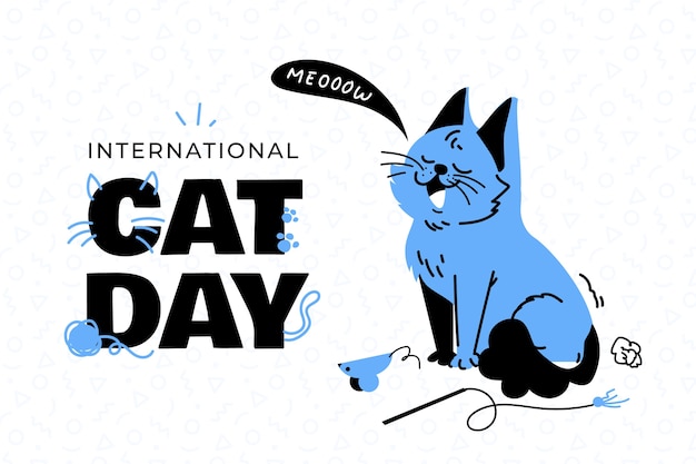 Bezpłatny wektor międzynarodowy dzień kota ręcznie rysowane płaskie tło