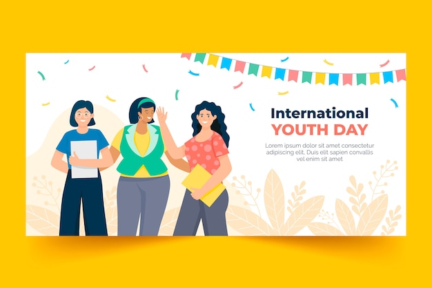 Bezpłatny wektor międzynarodowy dzień młodzieży ręcznie rysowane płaski baner