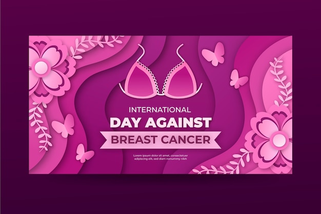 Bezpłatny wektor międzynarodowy dzień w stylu papierowym przeciwko szablonowi postów w mediach społecznościowych z rakiem piersi