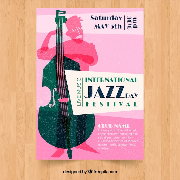 Bezpłatny wektor międzynarodowy festiwal jazzowy dzień vintage plakat