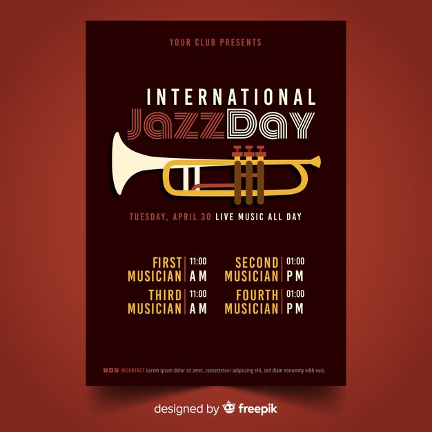 Międzynarodowy plakat dzień jazzu szablon