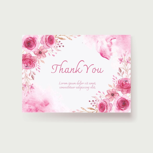 Miękki Różowy Akwarela Kwiatowy Szablon Karty Z Podziękowaniami