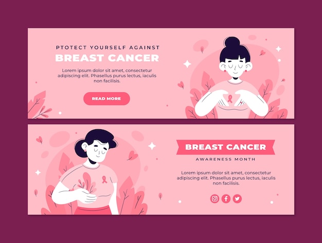 Bezpłatny wektor miesiąc świadomości raka piersi ręcznie rysowane płaski poziomy baner