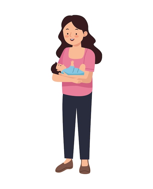 Bezpłatny wektor miesiące ciąży mama i dziecko ilustracja na białym tle