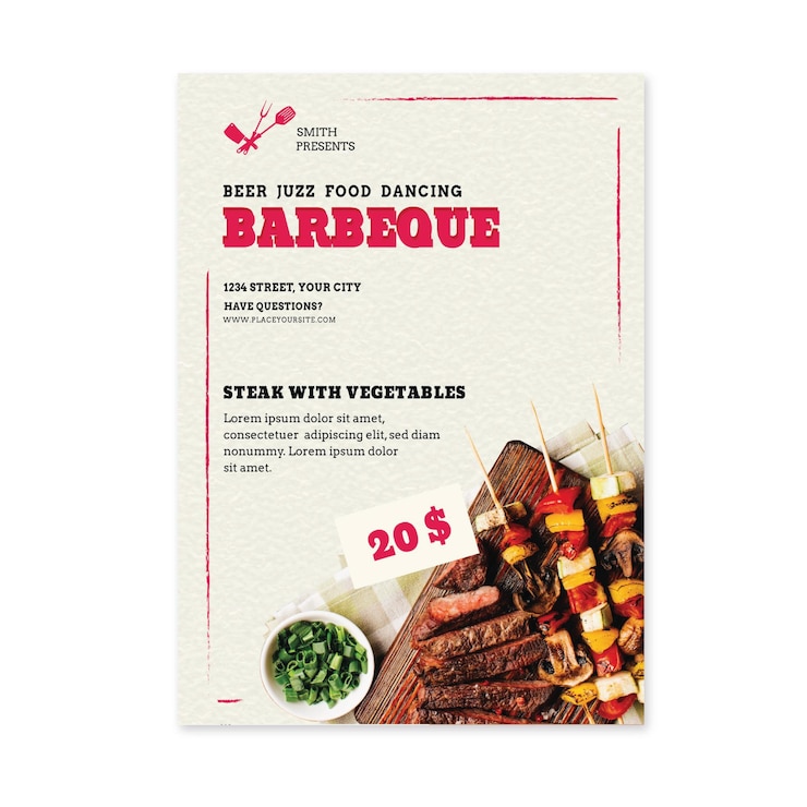 Bezpłatny plik Wektor mięso na szaszłykach bbq pionowa ulotka