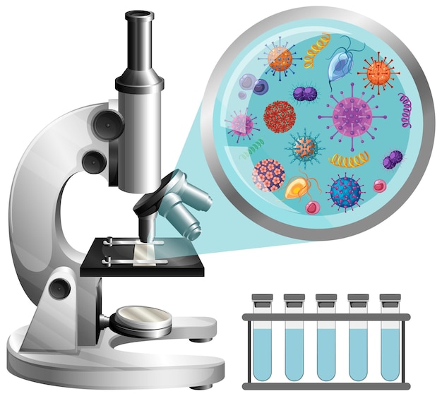 Bezpłatny wektor mikroskop wyświetla zarazki i wirusy