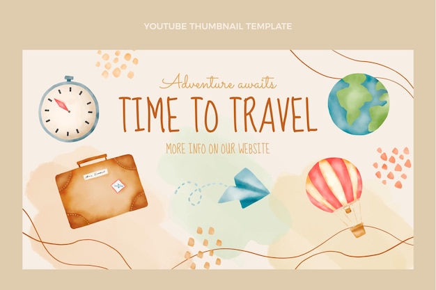 Bezpłatny wektor miniatura youtube z akwarelą podróży