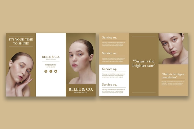 Bezpłatny wektor minimalistyczna broszura salonu piękności belle and co