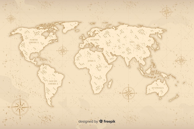 Bezpłatny wektor minimalistyczna mapa świata w stylu vintage