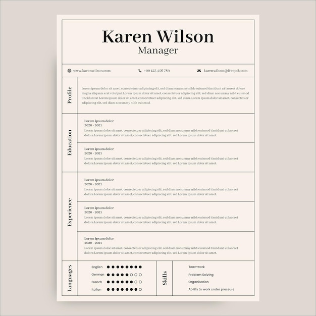 Minimalistyczne CV menedżera Karen
