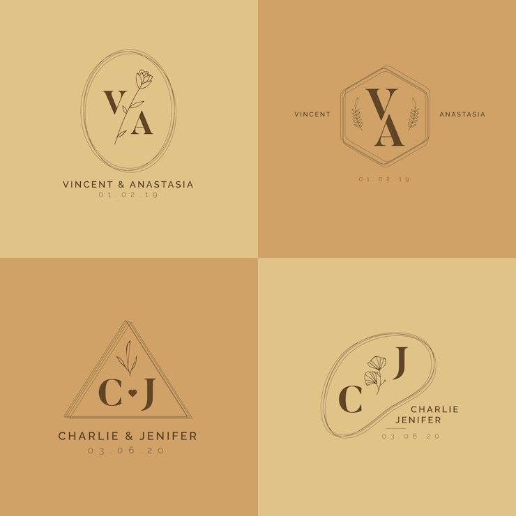 Bezpłatny plik Wektor minimalistyczne monogramy ślubne w pastelowych kolorach
