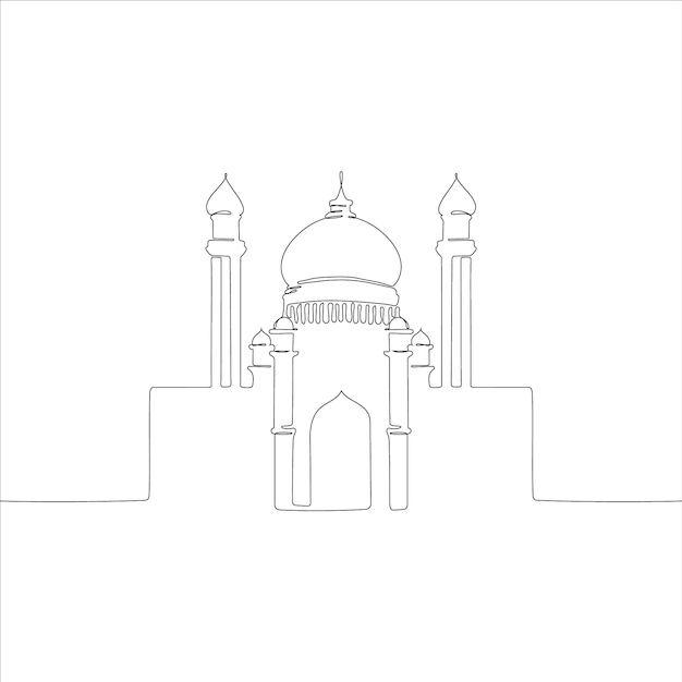 Bezpłatny wektor minimalna ciągła linia meczetu arabski muzułmański rysunek masjid