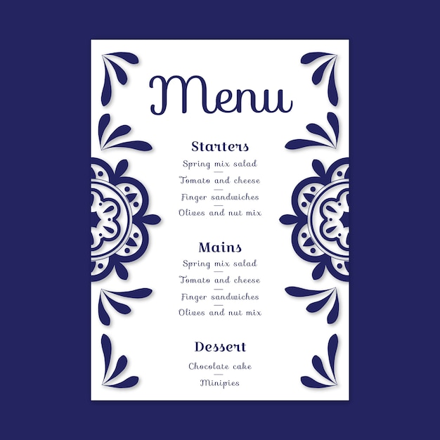 Bezpłatny wektor minimalne menu weselne