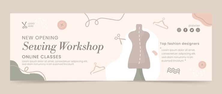 Bezpłatny plik Wektor minimalny nagłówek twitter atelier krawcowej