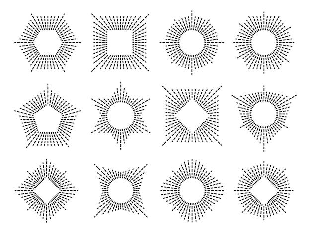 Bezpłatny wektor minimalny zestaw ramek sunburst.