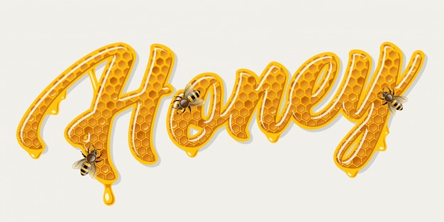 Miodowy napis z pszczołami