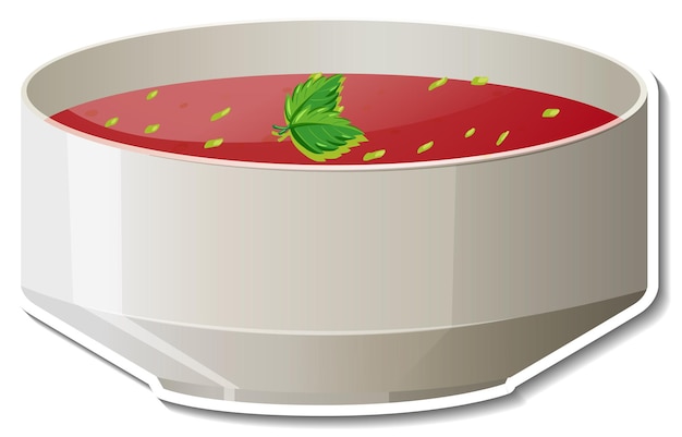Bezpłatny wektor miska naklejki z zupą pomidorową na białym tle