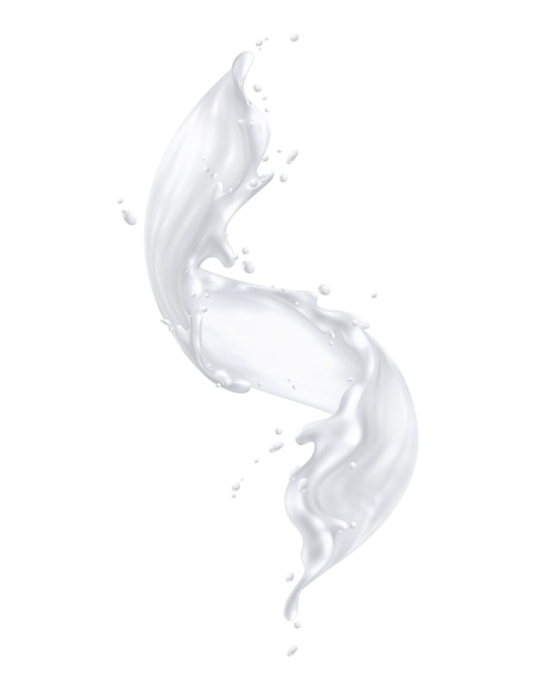 Mleko rozpryskuje realistyczną kompozycję z izolowanym obrazem rozpryskującej się białej cieczy na pustym tle ilustracji wektorowych