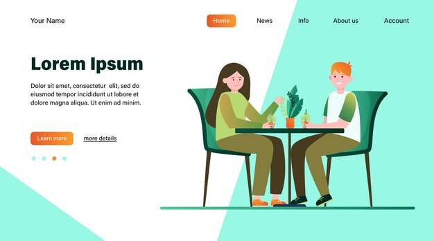 Młoda para siedzi w kawiarni i pije herbatę z bąbelkami. Data, miłość, ilustracja wektorowa płaski kawy. Projekt strony internetowej lub strony docelowej dotyczącej relacji i rodziny