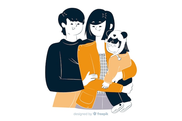 Młoda Rodzina W Koreańskim Stylu Rysunku