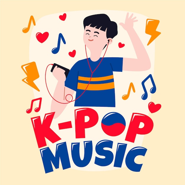 Bezpłatny wektor młody człowiek, słuchanie muzyki k-pop