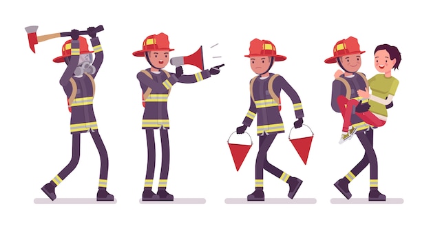 Młody męski strażak przy pracą