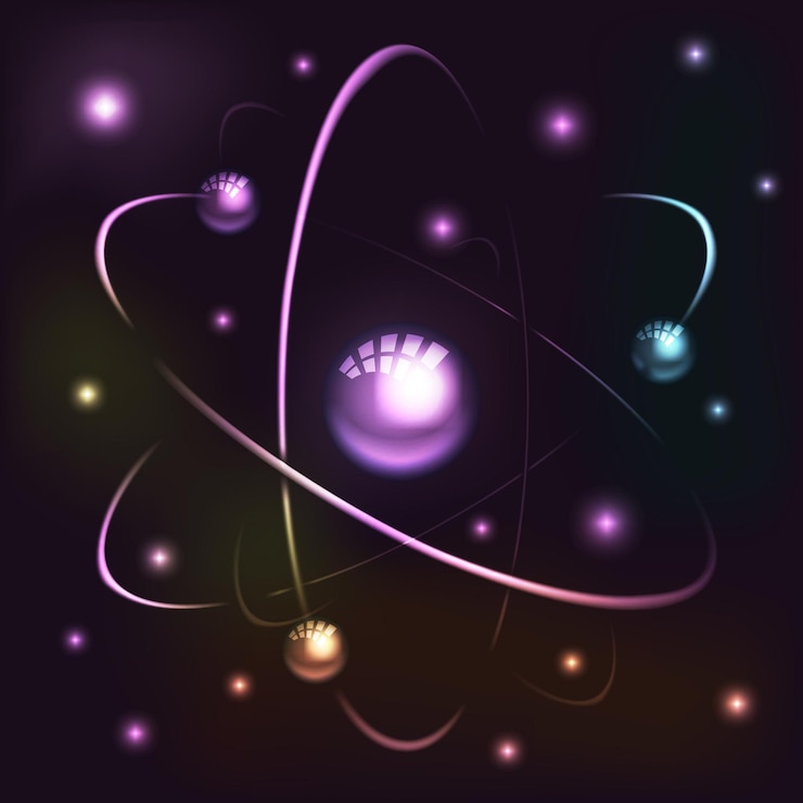 Bezpłatny plik Wektor model lśniącego atomu. jądrowy model atomu z elektronami i pozytonami. ilustracja