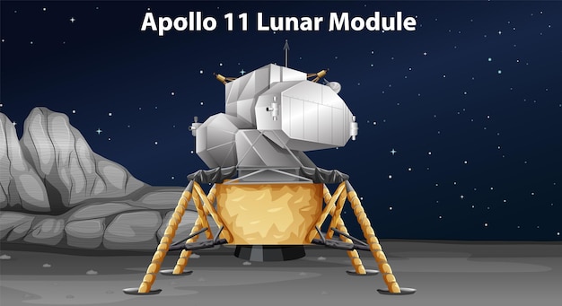 Bezpłatny wektor moduł księżycowy apollo 11 na powierzchni księżyca