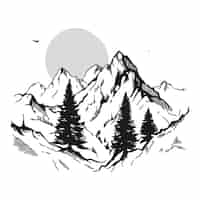 Bezpłatny wektor monochromatyczne ręcznie rysowane ilustracja zarys góry