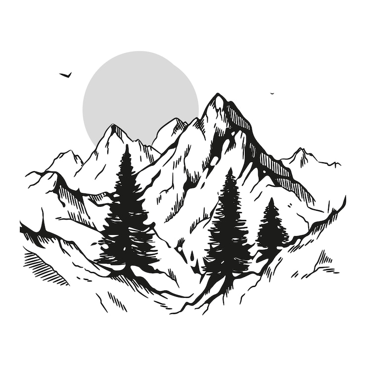 Bezpłatny plik Wektor monochromatyczne ręcznie rysowane ilustracja zarys góry