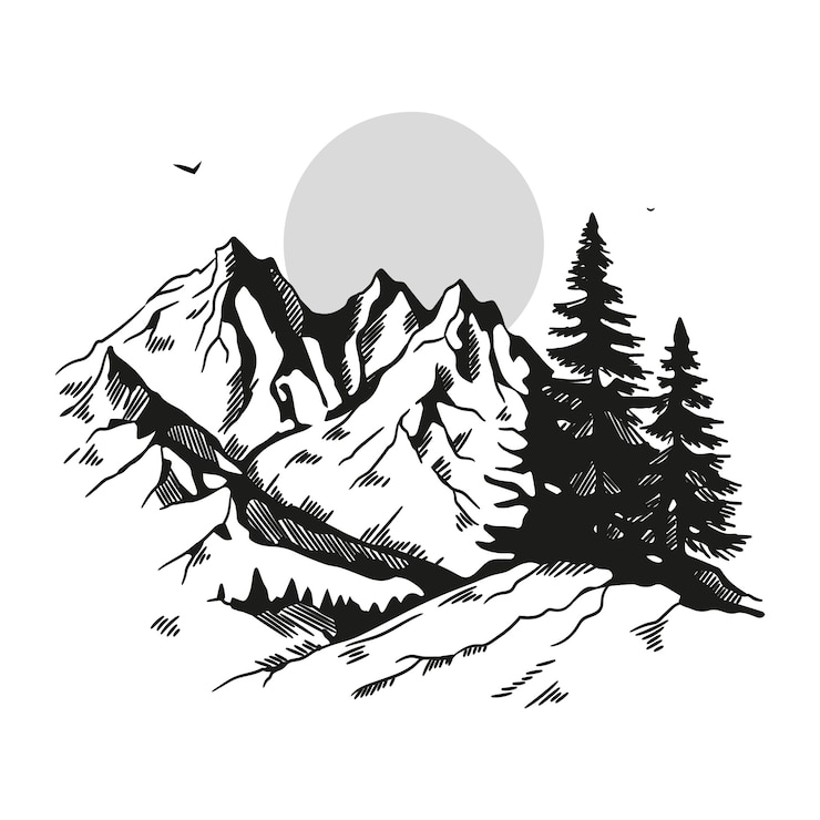 Bezpłatny plik Wektor monochromatyczne ręcznie rysowane ilustracja zarys góry
