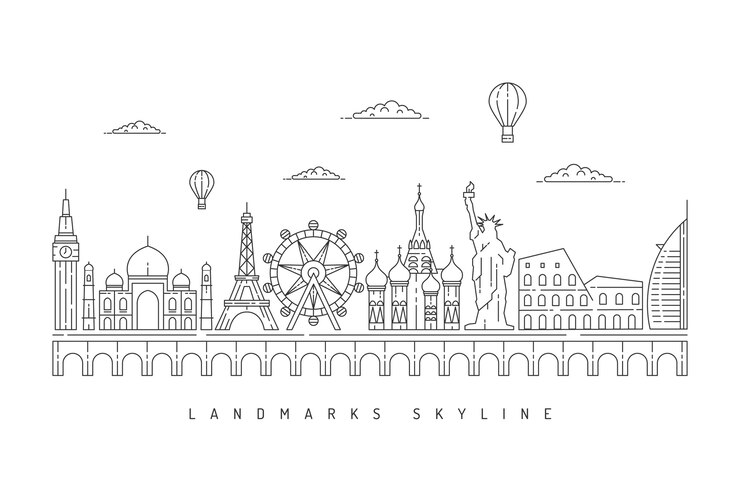 Bezpłatny plik Wektor monochromatyczny zarys motywy panoramę tematu