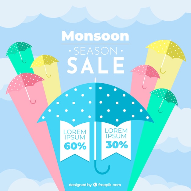 Monsunu Sezonu Sprzedaży Tło Z Kolorowymi Parasolami
