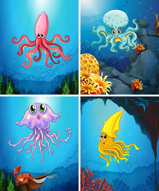 Morze zwierząt pod ilustracją morza