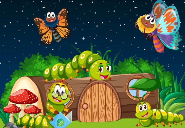 Motyle i robaki żyjące w ogrodzie w nocy