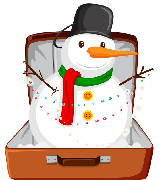 Motyw świąteczny z bałwanem w bagażu na białym tle