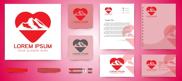 Bezpłatny wektor mountain love logo i szablon marki wizytówki wzory inspiracji na białym tle