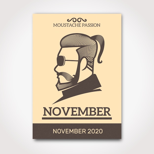 Bezpłatny wektor movember plakat z widokiem bocznym hipster