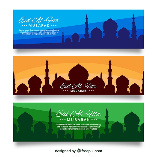 Bezpłatny wektor multicolor eid al-fitr banner kolekcja