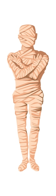 Mumia stworzenie kreskówka wektor ilustracja. Etap procesu mumifikacji, balsamowanie martwego ciała, owijanie go szmatką. Tradycje starożytnego Egiptu, kult zmarłych