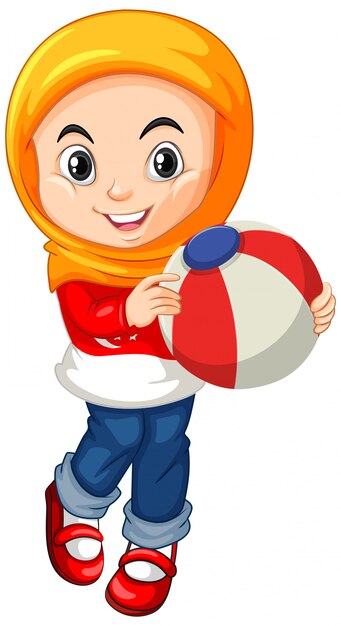 Muzułmańska dziewczyna trzyma piłkę koloru