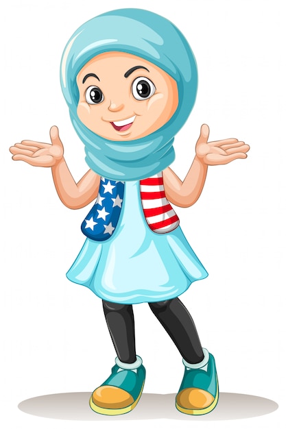 Bezpłatny wektor muzułmańska dziewczyna z szczęśliwą twarzą