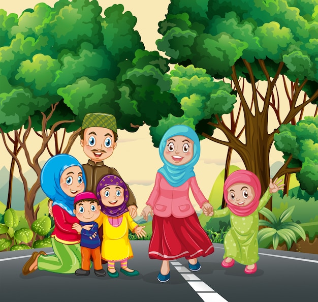 Muzułmańska rodzina w parku