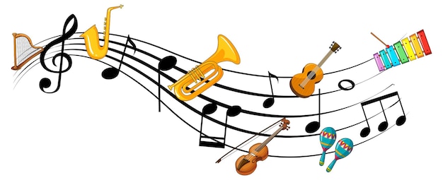 Bezpłatny wektor muzyczne symbole melodii z wieloma postaciami z kreskówek dla dzieci doodle