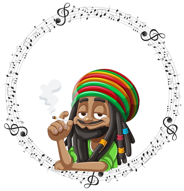 Bezpłatny plik Wektor muzyk reggae w ramce nut muzycznych