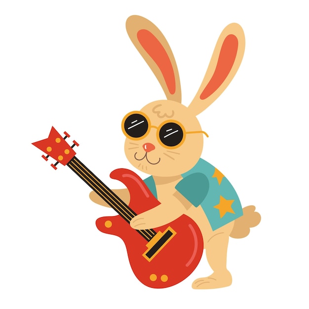 Bezpłatny wektor muzyk z królika rysunkowego grający na gitarze